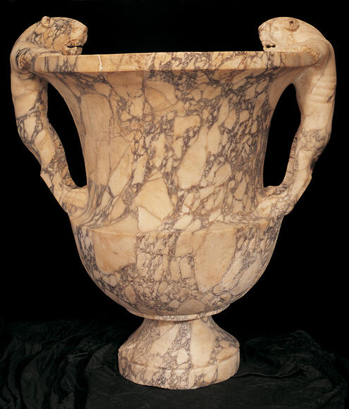 marble vase with 2 carved panther handles