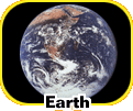 The planet Earth, fully illuminated against dark space, inside of a rounded square captioned "Earth."
