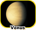 The planet Venus, partly in shadow, inside of a rounded square shape, captioned 'Venus."