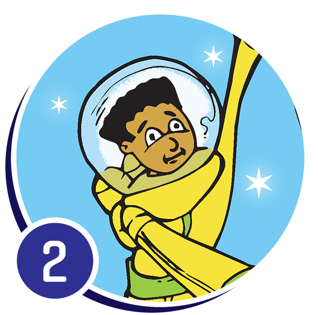 boy in spacesuit with arms outstretched