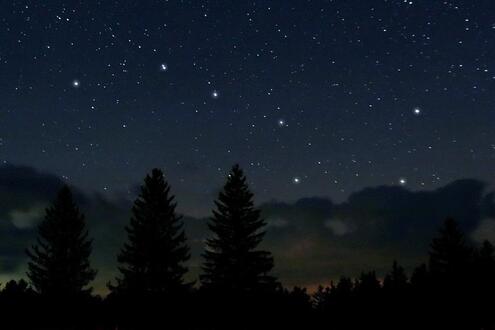 The Big Dipper shining brightly against a field of stars in the night sky. 
