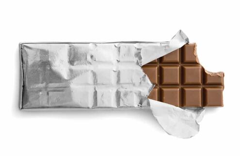 chocolate bar partially unwrapped