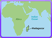 Map of Africa and Indian Ocean with the island of Madagascar labeled