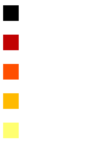 Key: black=Extinct, red=Critically Endangered, orange=Endangered, mustard=Vulnerable, yellow=Threatened
