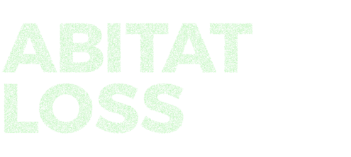 Pointillist block letters in a light color spelling out "abitat Loss."