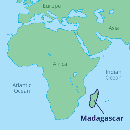 Map of Africa and Indian Ocean with the island of Madagascar labeled