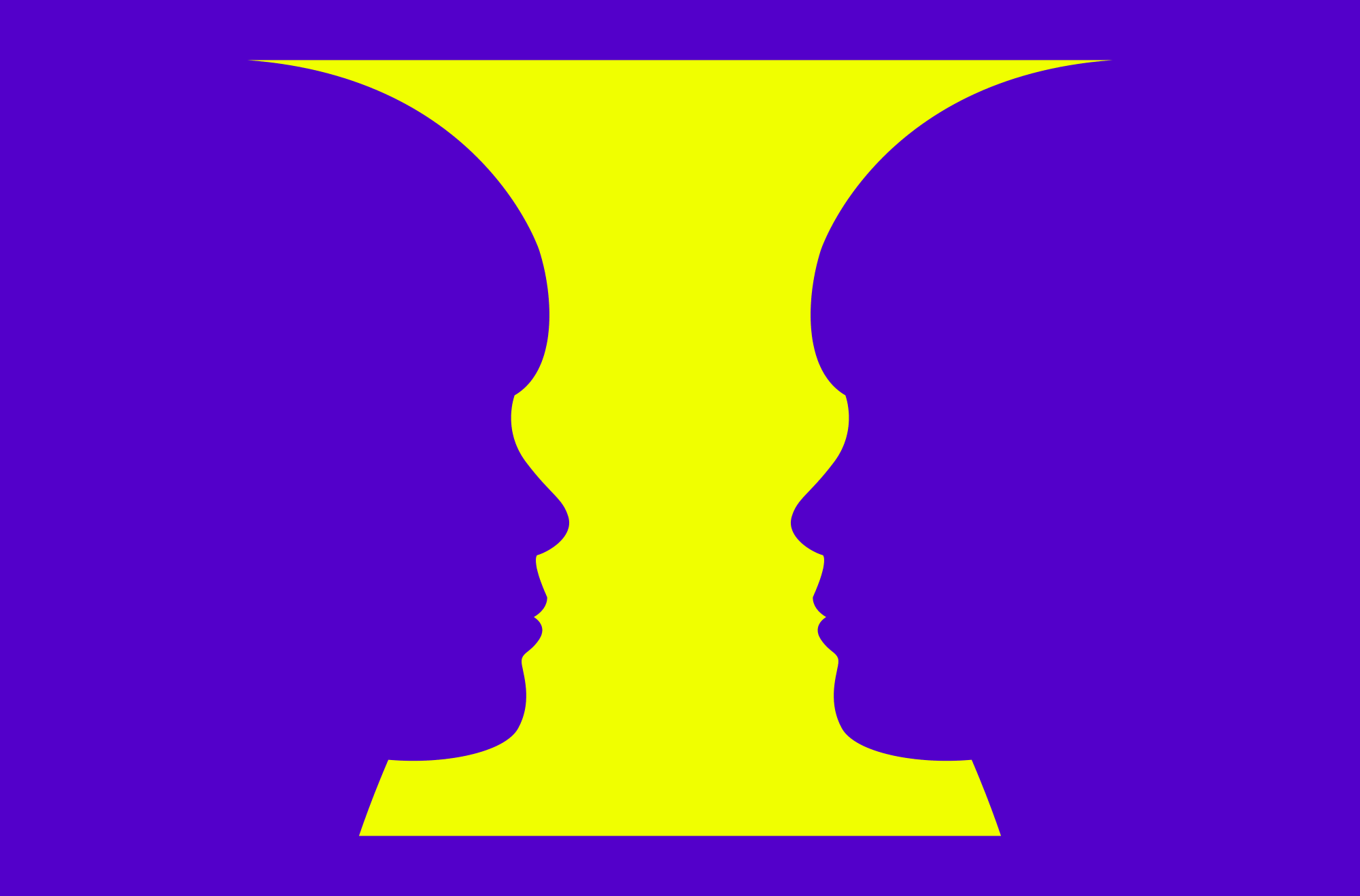 Yellow vase, with symmetrical curves on either side resembling the profile of a boy.