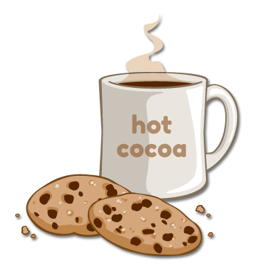 steaming hot cocoa and chocolate chip cookies