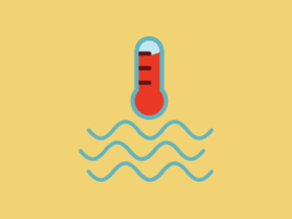 Illustration of a thermometer over three wavy lines representing water.