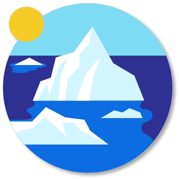 circular icon with icebergs and yellow Sun