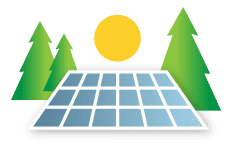 solar panel and pine trees with Sun