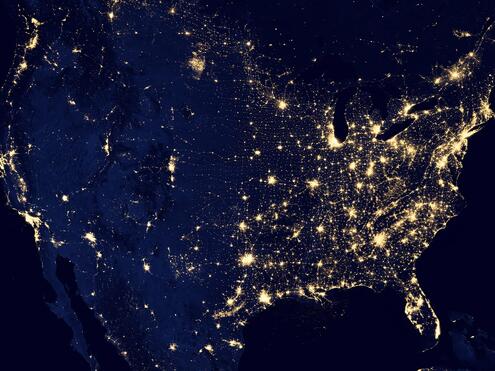The US seen from space at night.