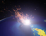A digital image of a meteor hitting Earth