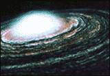 Illustration of the Solar System at its formation, showing a white oval surrounded by rings.