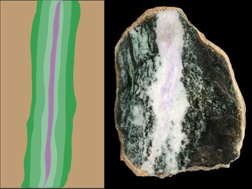 more layers of jade in many colors deposit in crack in the earth