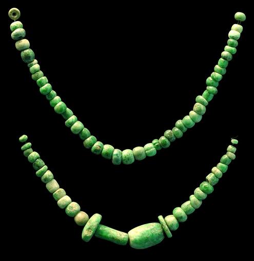 strings of apple-green jade beads