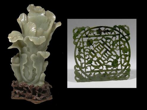 jade plant carving and and carved screen with openings