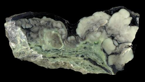 nephrite with mottled colors of pale green, white and black