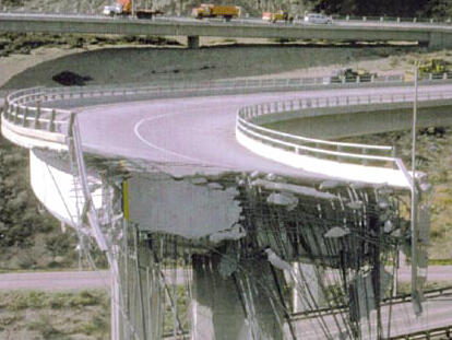 half-collapsed elevated highway ramp
