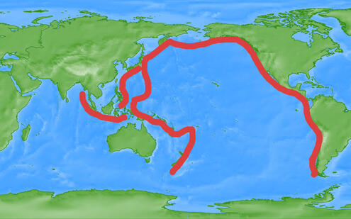 map showing outline of Ring of Fire