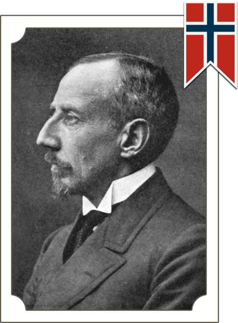 black and white portrait of Captain Amundsen with Norwegian flag