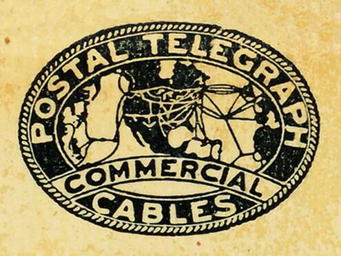 logo for Postal Telegraph Commercial Cables on telegram paper