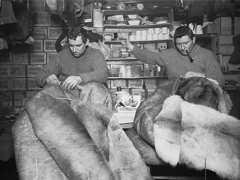 sewing sleeping bags made of animal skins