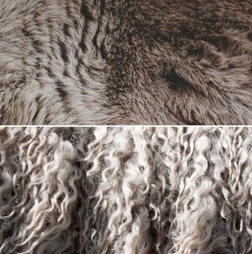 close up of brown fur and curly light sheep's wool