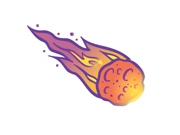 meteorite with flaming tail