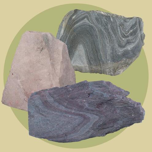 Chunks of gneiss, marble and slate.