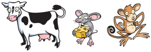 cow, mouse and monkey