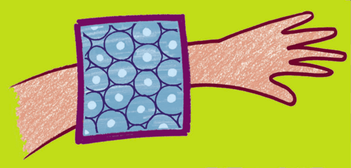 illustration of arm with inset over it showing microscopic view of cells