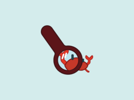 Illustration of a magnifying glass observing a crab.