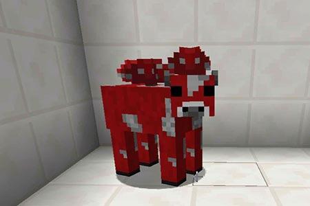 Close-up of a pixelated, red horse standing in a white-tiled corner.