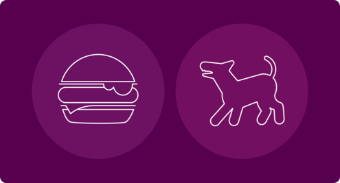 Icons of a hamburger and a dog.