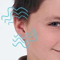illustrated wiggle lines near a human ear