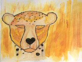 drawing of a cheetah hidden in the dried grass