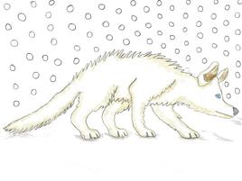 drawing of white Arctic fox blending into the snow
