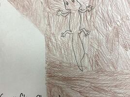 drawing of brown chameleon blending into the tree trunk
