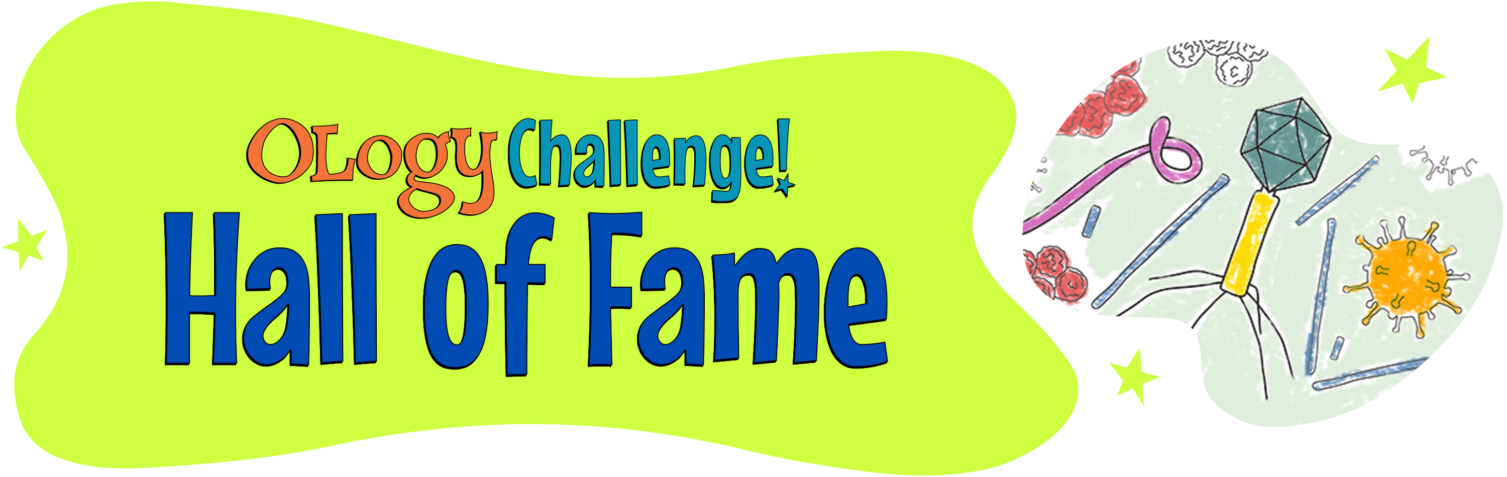 OLogy Hall of Fame banner with inset illustration of microbes