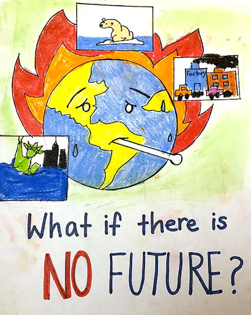 poster of Earth with a thermometer in it's mouth and the slogan What if There is No Future?