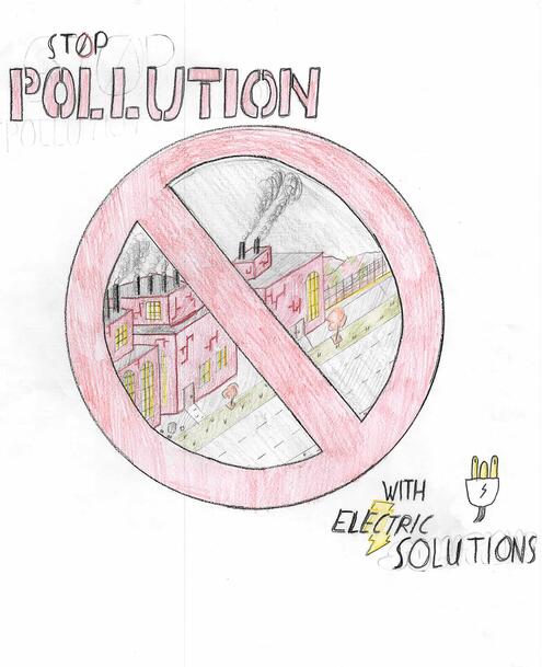 poster with the slogan Stop Pollution with Electric Solutions