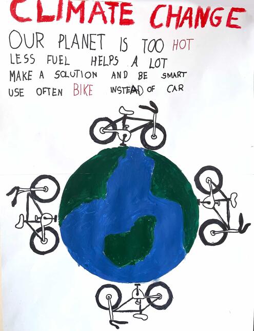 poster about climate change and suggesting more people ride bicycles