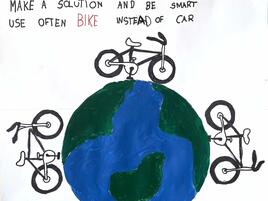 poster about climate change and suggesting more people ride bicycles