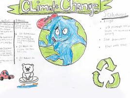 poster about climate change with a drawing of the Earth with a thermometer in its mouth