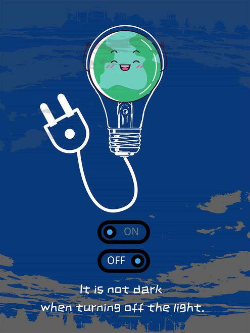 poster with illustration of the Earth in a lightbulb that is not plugged in