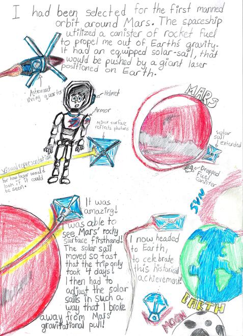 illustration and story of astronaut being selected for first manned trip to Mars