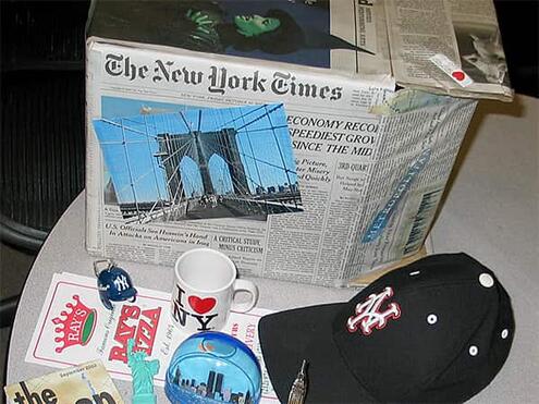 time capsule box with New York City memorabilia