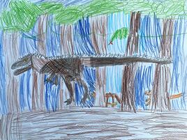 illustration of T.rex in the woods