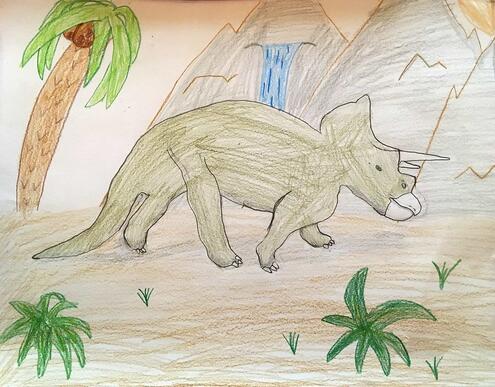 Triceratops illustrations with trees